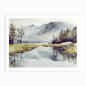 lake in the mountains, watercolour Art Print