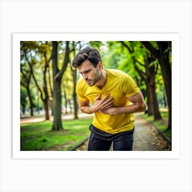 Man Suffering From Chest Pain While Running In A Park Art Print