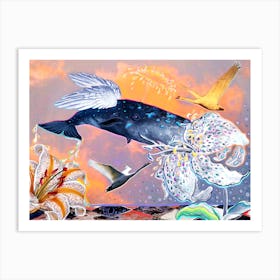 Sperm whale - fish - swan - collage Art Print