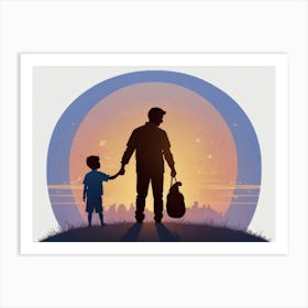 Silhouette Of Father And Son Father's Day 3 Art Print