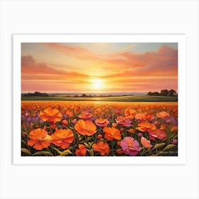 Sunset In A Field Of Poppies Art Print