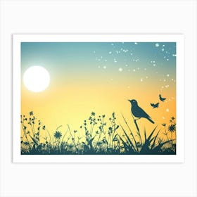 Sunset With Birds Art Print