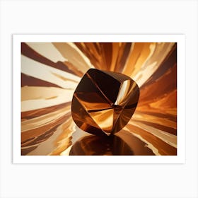 A Close Up Photograph Of A Golden Geometric Shape Against A Background Of Flowing, Golden Lines Art Print