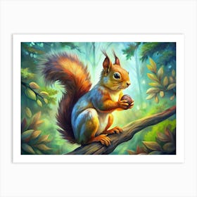 Squirrel Eating A Nut In A Forest 1 Art Print