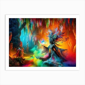 A witch summoning a mystical colorful forest 3 Art Print