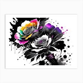 Black And White Roses Art Print