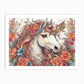 Unicorn With Flowers Art Print