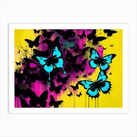 Blue And Black Butterflies Art Print