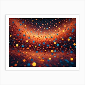 Abstract Background With A Swirling Mass Of Colorful Dots In Shades Of Blue, Orange, And Red, Creating A Sense Of Depth And Movement Art Print