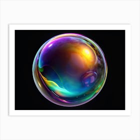 Abstract Colorful Iridescent Bubble On Black Background Art Print