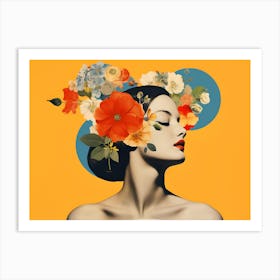 Woman With Flowers On Her Head 8 Art Print