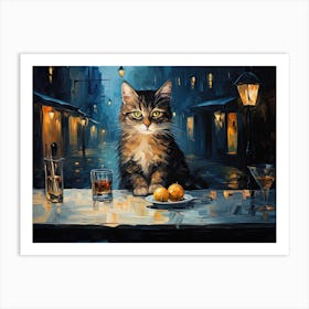 Cat And Cafe Terrace At Night Van Gogh Inspired 10 Art Print