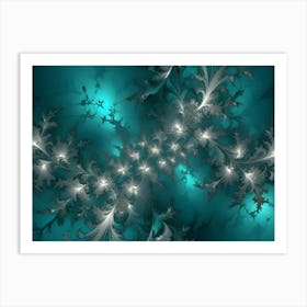 An Abstract Design With Swirling, White Tendrils On A Teal Background 1 Art Print