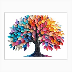 3d Colorful Abstract Tree Illustration Art, Elegant Colorful Tree With Vibrant Leaves Art Print