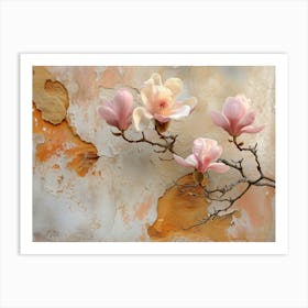 Magnolia On Old Wall 1 Art Print