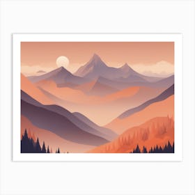 Misty mountains horizontal background in orange tone 120 Art Print