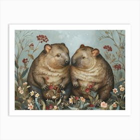 Floral Animal Illustration Wombat 3 Art Print