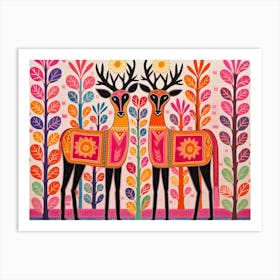 Elk 2 Folk Style Animal Illustration Art Print