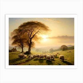 Sheep At Sunset Art Print