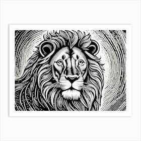 Lion Linocut Sketch Black And White art, animal art, 167 Art Print