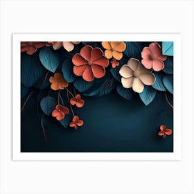 Elegant Colorful 3d Flowers With Leaves On A Tree 2 Art Print