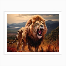 African Lion Roaring Realism Painting 1 Art Print
