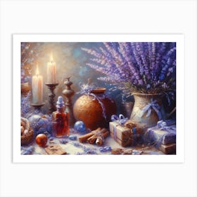 Lavender Christmas Ephemera Oil Paintings 3 Art Print