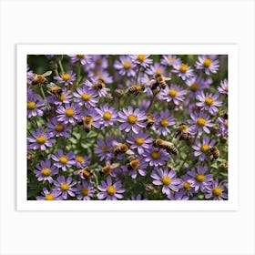 Bees on Purple Flowers Art Print