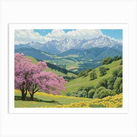 Cherry Blossoms In The Mountains Art Print