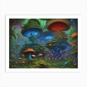 Multi-Colored Mushroom City Art Print