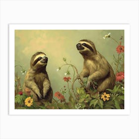 Floral Animal Illustration Sloth 3 Art Print