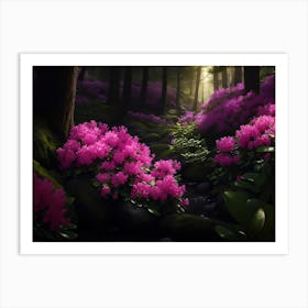 Rhododendron Flowers Amidst The Deep Forest Art Print