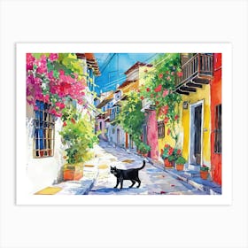 Thessalonik, Greece   Cat In Street Art Watercolour Painting 4 Art Print