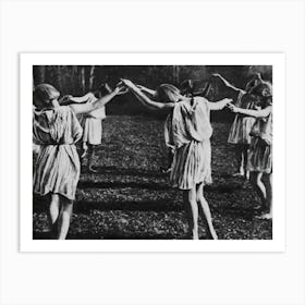 Ritual Dance - Girls Dancing in the Woods on May Day Beltane Vintage Photograph of Witches Womens Circle Flowers in Hair White Dresses Powerful Goddess Worship Healing Magic Art Print