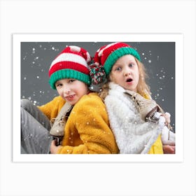 Two Children In Winter Hats Art Print