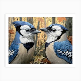 Bluejays In The Woods 2 Art Print