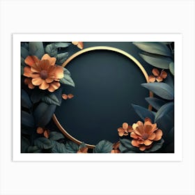 Elegant Colorful 3d Flowers With Leaves On Dark Poster