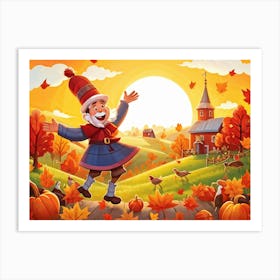 Cartoon Illustration Of A Joyful Feathered Pilgrim Character Adorned With A Traditional Happy Hat (4) Art Print