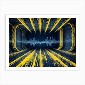 Abstract Futuristic Tunnel With Glowing Yellow Lines Of Data, Resembling A Data Stream In Cyberspace Art Print