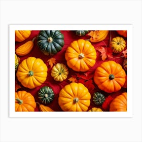 A Digitally Rendered Closeup Of An October Harvest Bursting With Multicolored Autumnal Squash Inclu (2) Art Print