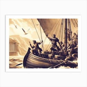 Vikings On A Ship AI vintage art 1 Art Print
