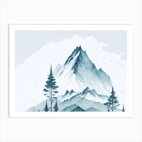 Mountain And Forest In Minimalist Watercolor Horizontal Composition 185 Art Print