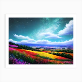 Colorful Landscape With Stars Art Print