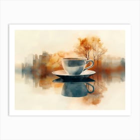 Coffee Cup With City Skyline Art Print