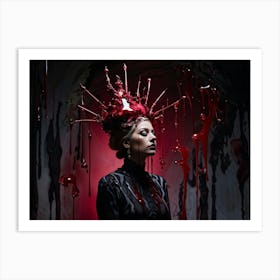 Side Profile Of A Woman Wearing Rhubarb Like A Crown Upon Her Head Deep Black Circles Accentuating Art Print