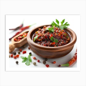 Chili Sauce In A Wooden Bowl Art Print