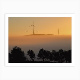 Wind Turbines Sunrise at The Eifel In Germany Art Print