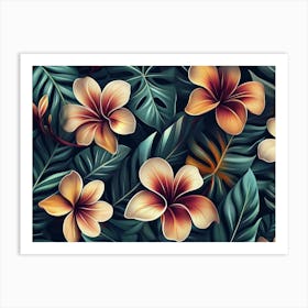 Tropical Seamless Pattern With Exotic Flowers And Leaves 1 Art Print