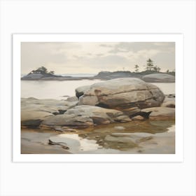 Boulders On Shore Oil Painting Art Print