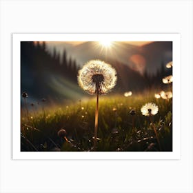 Dandelion sitting on a field, morning or dusk 5 Art Print